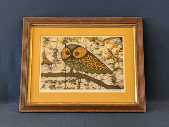 Signed 'Shaffer' Owl Batik Art