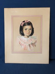 Signed Florence W. Taylor 1932 Pastel Portrait Of A Young Girl In Pink