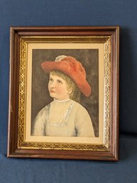 'The Red Hat' Watercolor And Gouache Portrait Of A Child With Moyer Gallery Label