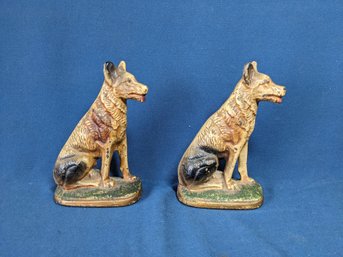 Pair Of Antique Cast Iron German Shepherd Bookends