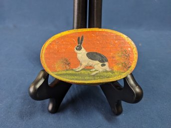 Small Wood Trinket Box With Lid And Painted Decoration Of A Rabbit