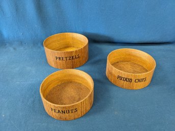 Mid Century Modern Teak Snacking Bowls Pretzels, Potato Chips, & Peanuts