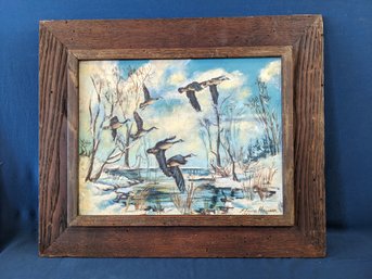 Pennsylvania Abstract Expressionist Artist Elnora Hauser 1952 Painting Of Canadian Geese