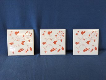 3 Calderesque Atomic Mid Century Modern Tiles In Tomato Red