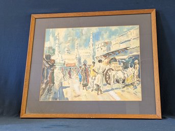 Signed Watercolor Painting Street Scene Morocco?