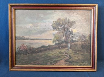 S Collins Oil On Canvas Painting Landscape With Figure