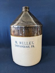 Antique M Mellet Shenandoah, PA (Pennsylvania) Stoneware Jug