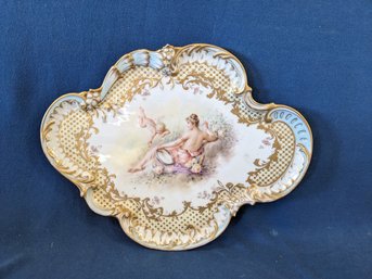 Dresden D. & Co. Marked Porcelain Tray With Beautiful Woman With Putti
