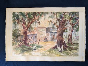 Signed O. Fuston Southern Landscape Watercolor Painting On Arches Paper
