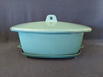 LARGE Aqua Voss  Cast Iron Enamel Casserole With Lid And Trivet