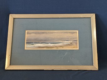 Antique Watercolor And Gouache Seaside Painting