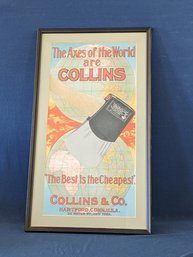 Framed 'The Axes Of The World Are Collins' Antique Silvered Embossed Sign
