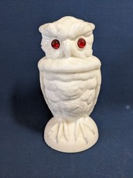 Milk Glass Owl Canister / Covered Jar / Jelly Jar With Glass Eyes