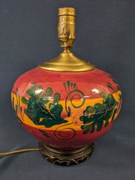 Painted Pottery Lamps With Wood Asian Base