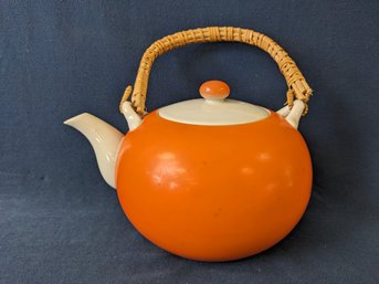 Vintage Orange And White Porcelain Teapot With 'M O C Japan' Sticker