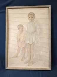Signed 'L. Coder' Painting On Mosonite  Of Two Children