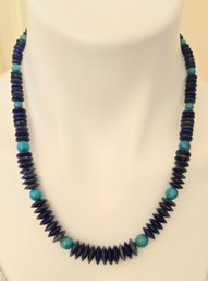 Jay King Single Strand Rondelle Blue Lapis And Turq. Beaded Stone Necklace