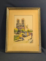 Signed Notre Dame Paris Watercolor Painting Signed 'Henry'