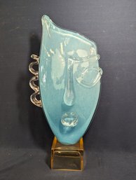 Signed Ion Tamaian Art Glass Face Sculpture With Original Label