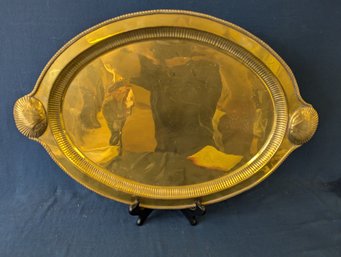 Large Brass Platter With Figural Shell Handles