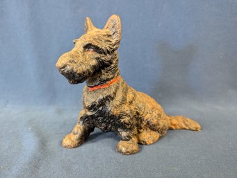 Antique Cast Iron Black Scottie Dog With Red Ribbon / Scottish Terrier