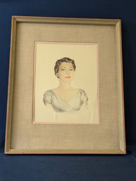 Initialed Watercolor Portrait Painting Of A Woman