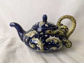 Italian Majolica Cantagalli Faience Teapot With Snake / Serpent 'Mollica'