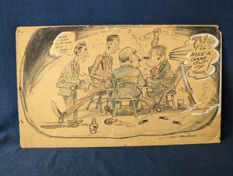 Signed Joe Archibald Cartoon Drawing / Political Cartoon