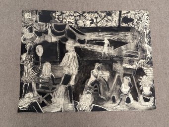 Connecticut Artist Maryellen Shafer Print Country Club Scene In Gris (Black And White)