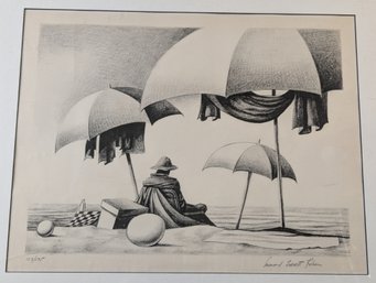 Pencil Signed Leonard Everett Fisher Limited Edition Surrealist Modern Beach Scene Litho