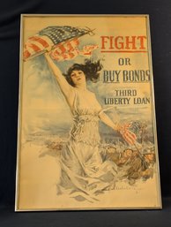 Antique Howard Chandler Christy Poster 'Fight Or Buy Bonds Third Liberty Loan'