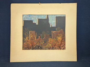 Modern Painting On Paper Of City Skyline (New York City?)