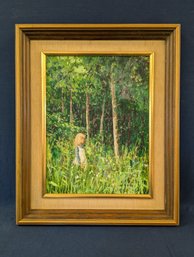 Oil On Canvas Painting Of A Little Girl In A Meadow