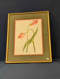 Signed Daphne Murrey 1991 Watercolor Painting Of Red Tulips