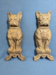 Vintage Cast Iron French Bulldog / Boston Terrier Andirons