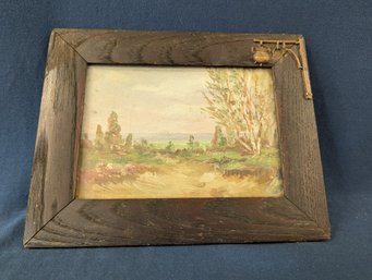 Small Oil On Board Landscape Painting In Arts And Crafts Frame