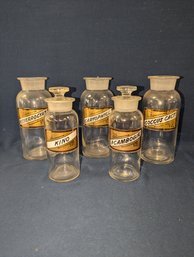 Set Of 5 Antique Apothecary / Pharmacy Glass Bottles