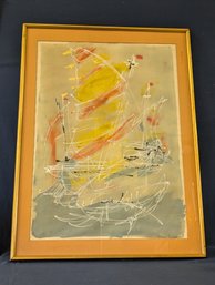 Signed Mixed Media Sailboat Painting