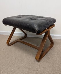 Vintage Mid Century Modern Bentwood And Leather Footstool