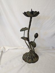 Large Size Lotus Flower Candle Holder With Buds And Beautiful Patina