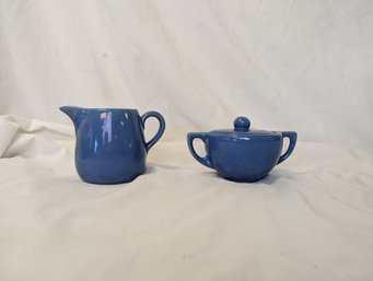 Vintage Stangle Art Deco Blue Pottery Sugar And Creamer