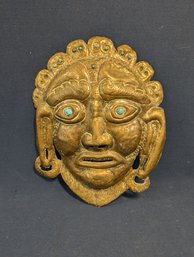 10' Thailand (?) Metal Mask With Inlaid Stones