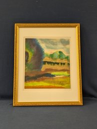 Signed Mixed Media Painting Landscape In Jewel Tones