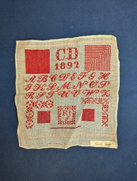 1892 American Red And White Sampler By Coreta Dahl (?)