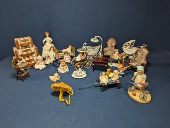 Lot Of Miscellaneous Dolls, Doll House Furniture, And Figurines