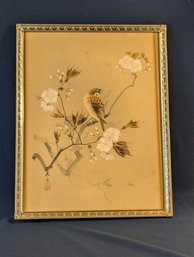 Beautiful Antique Asian Watercolor Of A Bird On A Flowering Branch