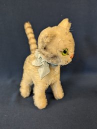 Antique Steiff Mohair Tabby Cat With Green Eyes - 6&3/4' Tall