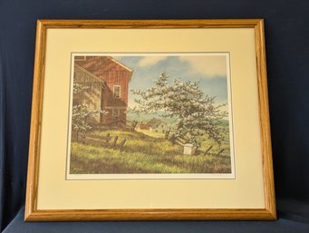 Pencil Signed Vermont Artist Fred Swan Artist Proof Springtime On The Farm Lithograph