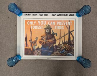 1954 Connecticut Smokey The Bear Poster - Only YOU Can Prevent Forest Fires