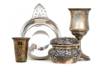 Collection Of Sterling And Silverplate Table Top Items With Judaica    7.39 Weighable T.O